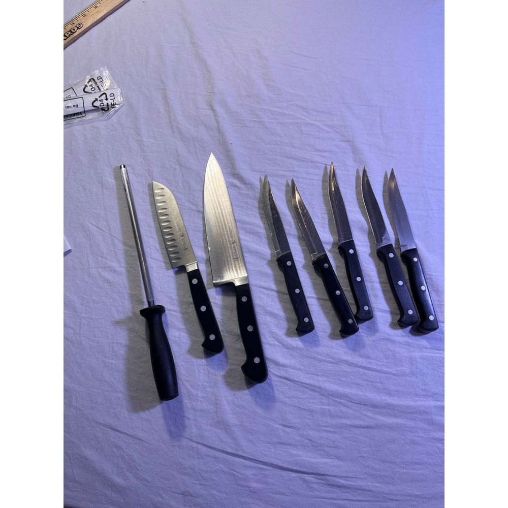 J.A. Henckels Knife Set Unisex 8pc Black Pre-Owned Stainless Steel Spain Santoku